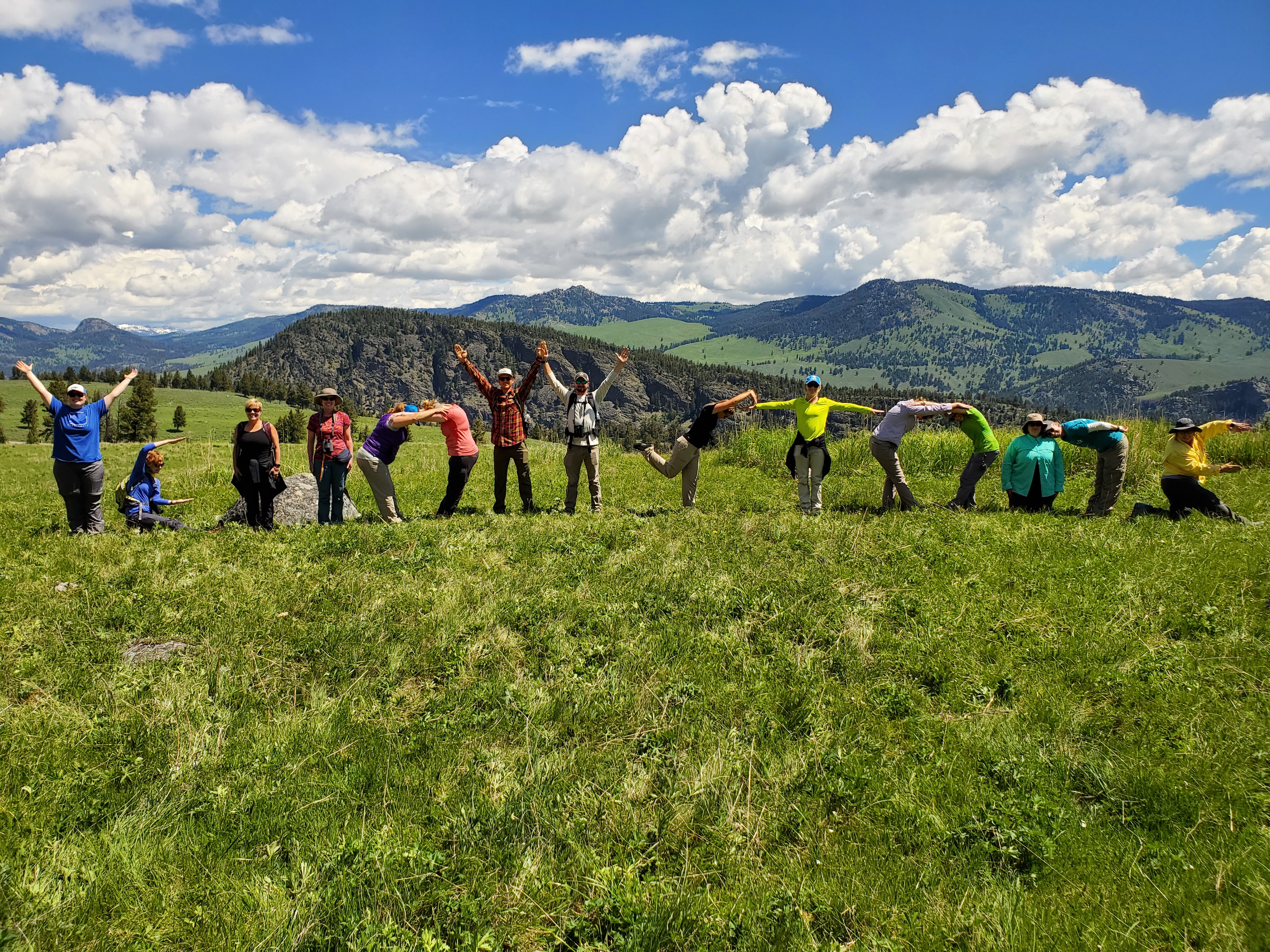 Group spelling out Yellowstone